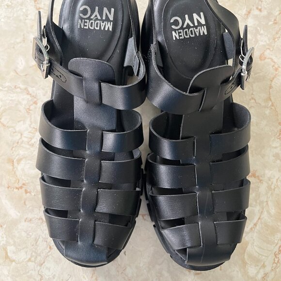 NWOB Madden NYC Sz 8.5 Genesis Fisherman Block Heel Sandals in Black - Picture 5 of 10